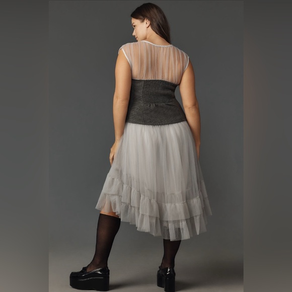 Anthropologie Sheer Tulle Corset Twofer Midi Dress - Picture 3 of 16